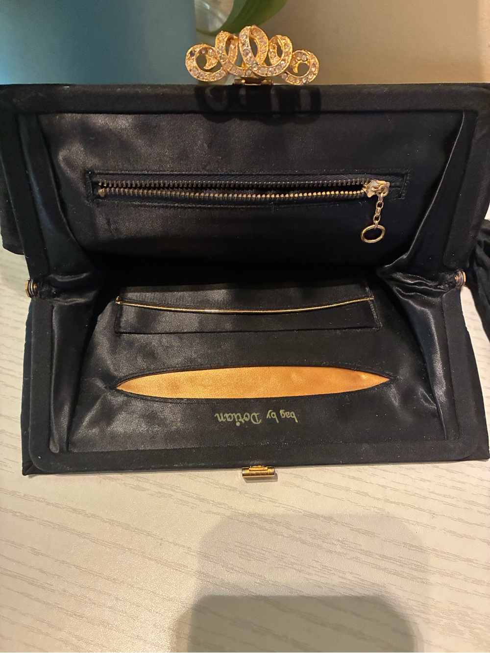 Vintage Bags by Dorian Black Evening Clutch with Gold-Tone Accents